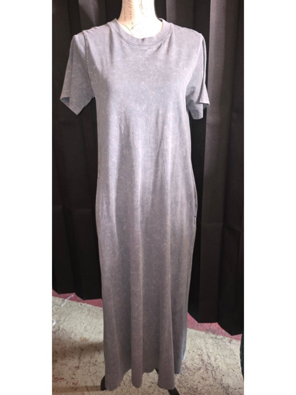 Rae Mode Gray Maxi T-Shirt Dress 100% Cotton Short Sleeve Casual Style S